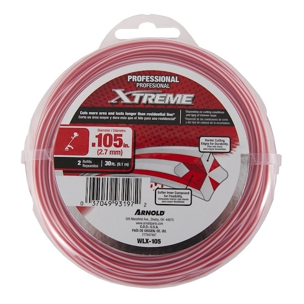 Arnold Xtreme Professional Trimmer Line, 0105 in Dia, 30 ft L, Monofilament - WLX-105