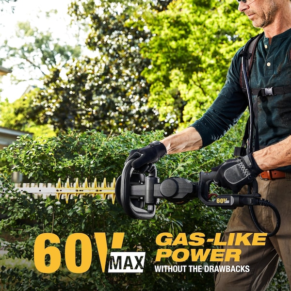 Caterpillar Cat 60V 25 in. Brushless 2-Speed Backpack Hedge Trimmer, 2.5ah Battery and Charger Included - DG620