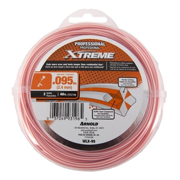 Arnold Xtreme Professional Trimmer Line, 0095 in Dia, 40 ft L, Monofilament - WLX-95