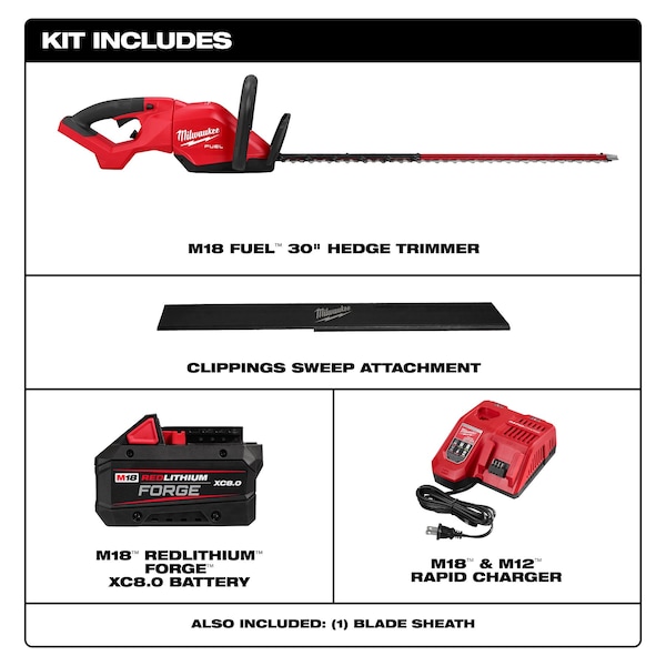Milwaukee Tool Cordless Battery-Powered Hedge Trimmer Kit, Double-Sided 30 in L Blade - 3034-21