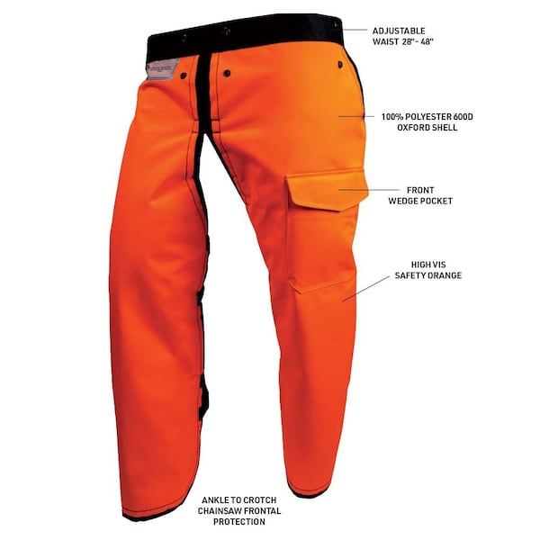 Notch Equipment Apron Style Chainsaw Chaps, Large, High-Visiblity Orange, Type A, 28-46 in Waist, 36 in Outseam - CCHAPR-L