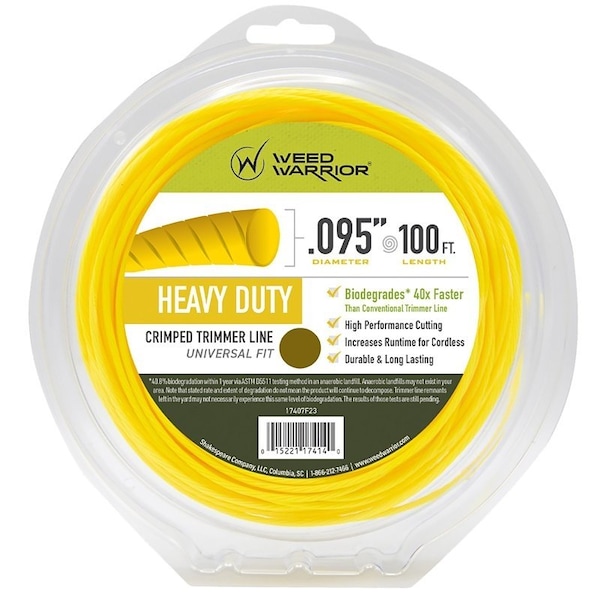 Weed Warrior Trimmer Line, 0.095 in Dia, 100 ft L, Nylon - 17407