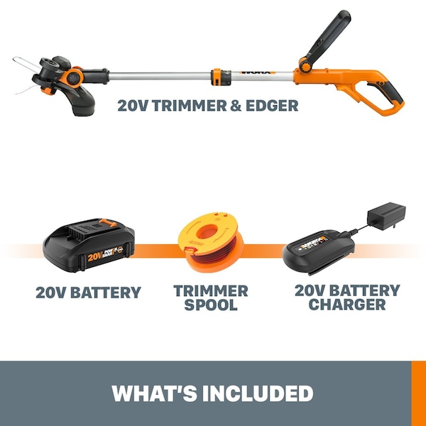 Worx 20V Power Share 12 in. Cordless Battery Powered String Trimmer/Lawn Edger, Incl. Battery and Charger - WG162