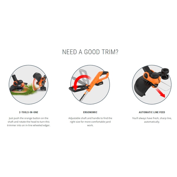 Worx 20V Power Share 12 in. Cordless Battery Powered String Trimmer/Lawn Edger, Incl. Battery and Charger - WG162
