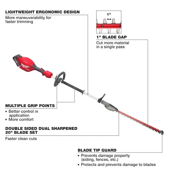 Milwaukee Tool Cordless Battery-Powered Hedge Trimmer Kit, Double-Sided 20 in L Blade - 3043-21