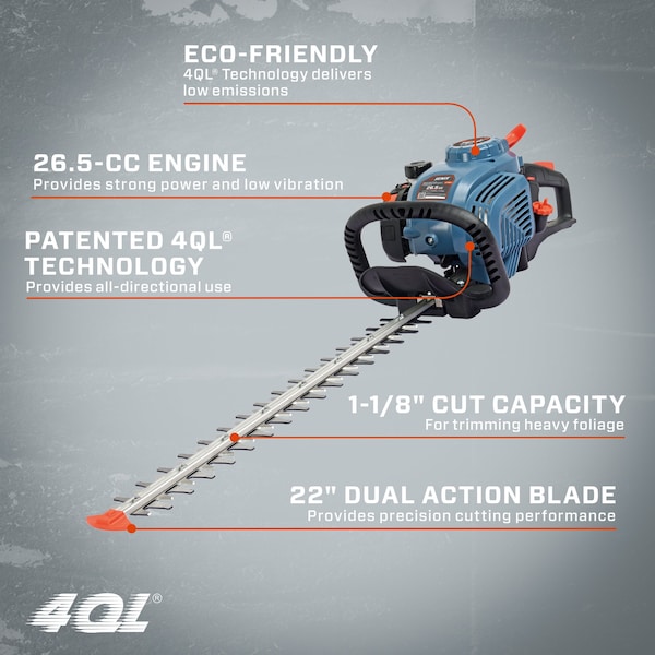 Senix Gas Hedge Trimmer, 9.45 in L 26.5 cc 4-Cycle Gas - HT4QL-L