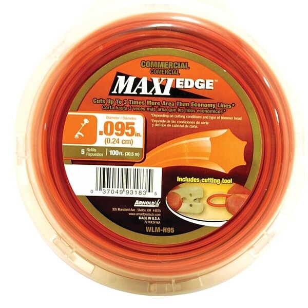 Arnold Maxi Edge Trimmer Line, 0095 in Dia, 100 ft L, Polymer, Orange - WLM-H95