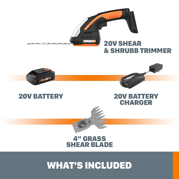 Worx 20V Power Share 4 in. Cordless Shear and 8 in. Shrubber Trimmer - WG801
