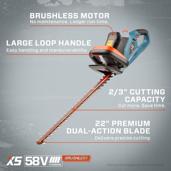 Senix Cordless Hedge Trimmer, 22 in L 58V Battery - HTX5-M-0