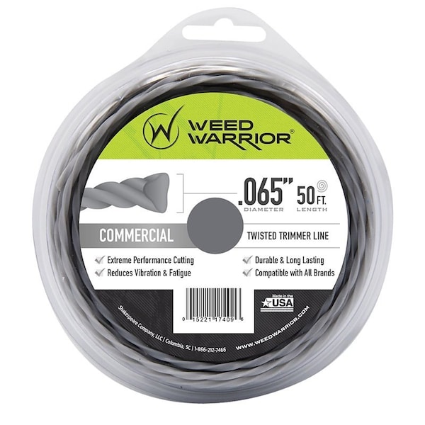 Weed Warrior Trimmer Line, 0.065 in Dia, 50 ft L, Nylon - 17409