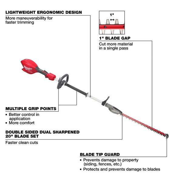 Milwaukee Tool Cordless Battery-Powered Hedge Trimmer, Double-Sided 20 in L Blade - 3043-20