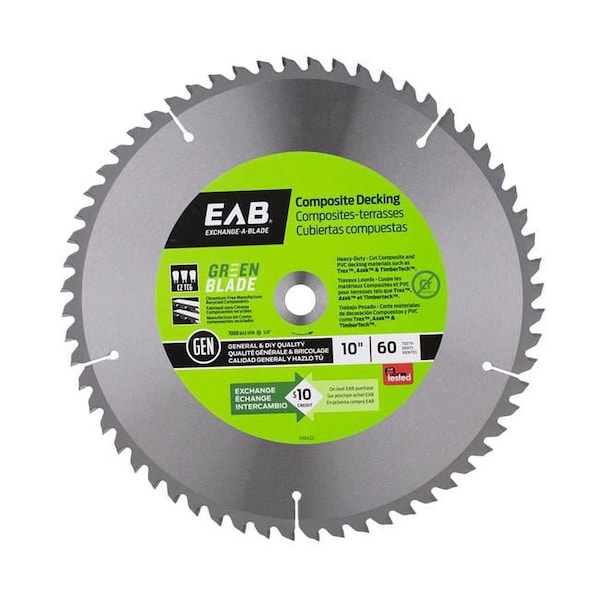 Exchange-A-Blade 10 in. x 60 Teeth Finishing Green Blade Composite Decking Saw Blade - Recyclable Exchangeable - 1110422