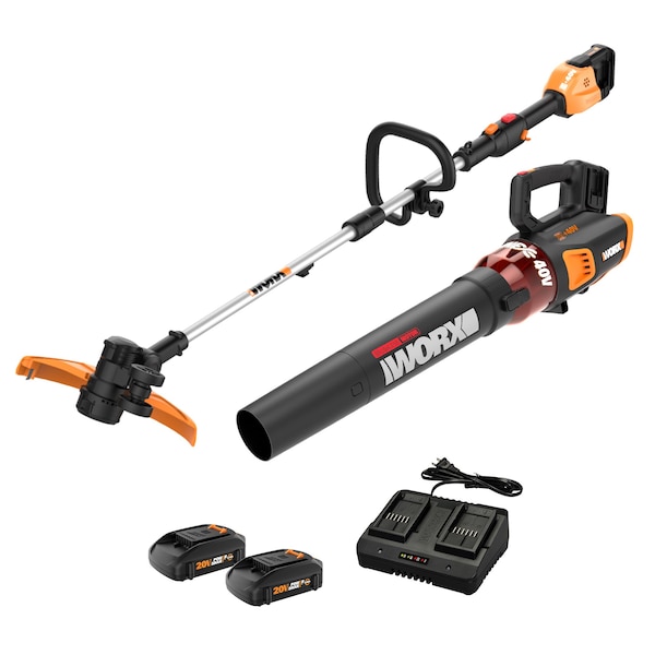 Worx 40V Power Share 13 in. Cordless String Trimmer and Turbine Leaf Blower Combo Kit - WG927