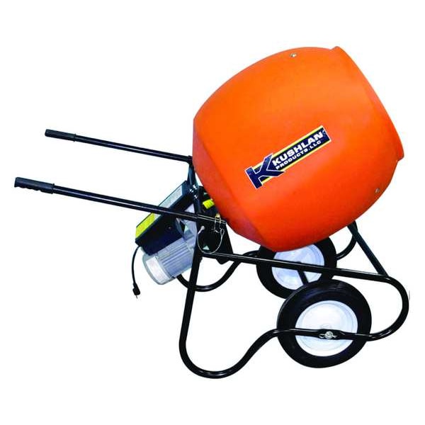 Kushlan Products 6 cu ft Wheelbarrow Concrete Mixer, Polyethylene Drum, 115V, 3/4 HP, Telescoping Handle - 600DD