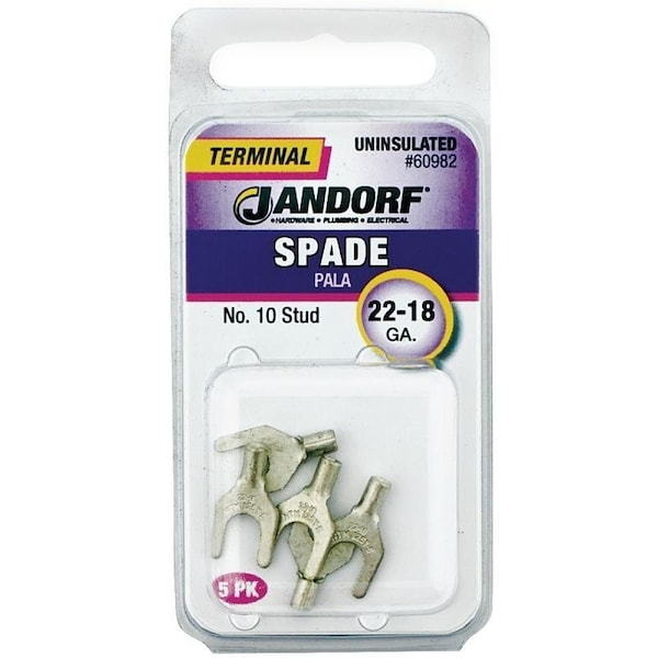 Terminal de pala Jandorf, 600 V, cable de 22 a 18 AWG, tornillo #10, contacto de cobre, paquete de 5 unidades - 60982