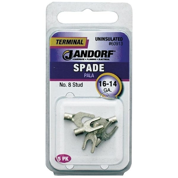 Terminal Spade de Jandorf, 600 V, 16 a 14 AWG de alambre, Tornillo #8, Contacto de Cobre, Paquete de 5 - 60913
