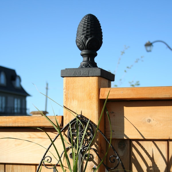 Nuvo Iron 6in x 6in BLACK ALUMINUM PINNEAPPLE ORNAMENTAL PYRAMID POST CAP - PCP08