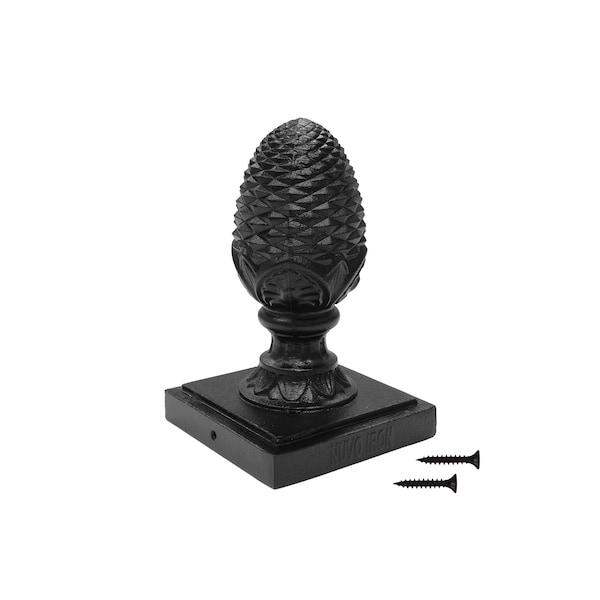 Nuvo Iron 6in x 6in BLACK ALUMINUM PINNEAPPLE ORNAMENTAL PYRAMID POST CAP - PCP08