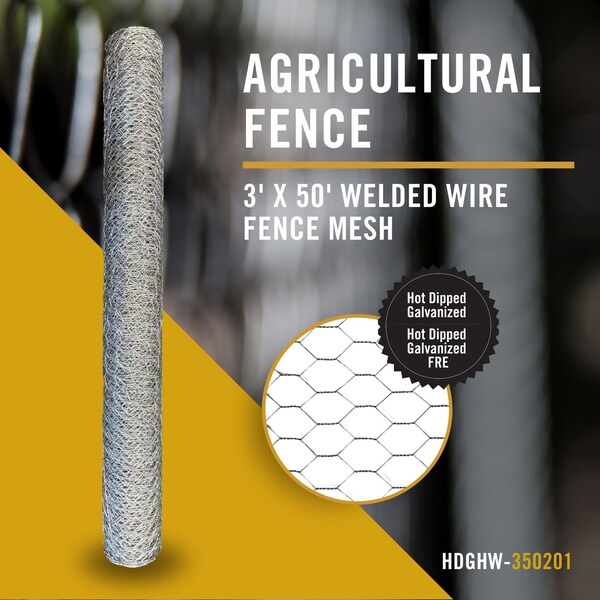 Nuvo Iron 3-ft x 50-ft - Welded Wire Fence Mesh - Hexagonal Mesh - Hot Dipped Galvanized - HDGHW-350201