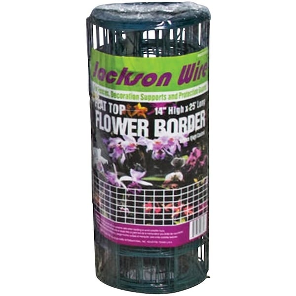Jackson Wire Flower Fence, 25 ft L, 14 in H, Galvanized Steel, Green - 13015330