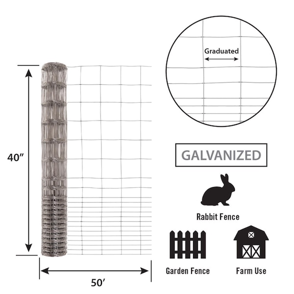Garden Zone Garden Craft 40 in. H X 50 ft. L Galvanized Steel Welded Wire Fence - 344050