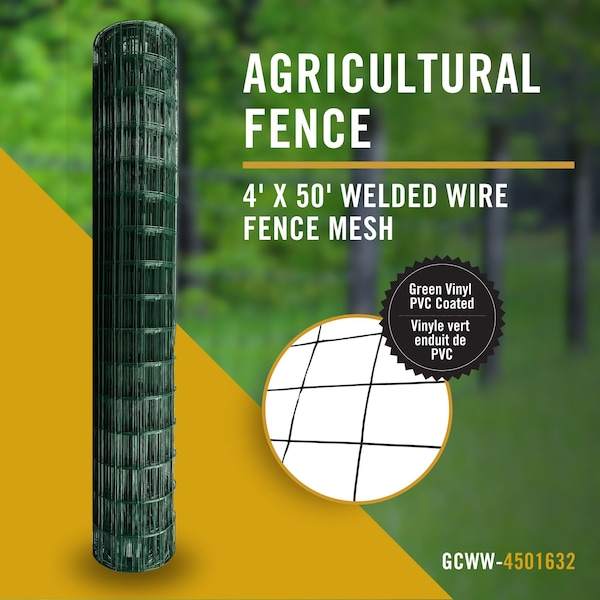Nuvo Iron 4-ft x 50-ft -Welded Wire Fence Mesh - Rectangular Mesh - Green Vinyl PVC Coated - GCWW-4501632