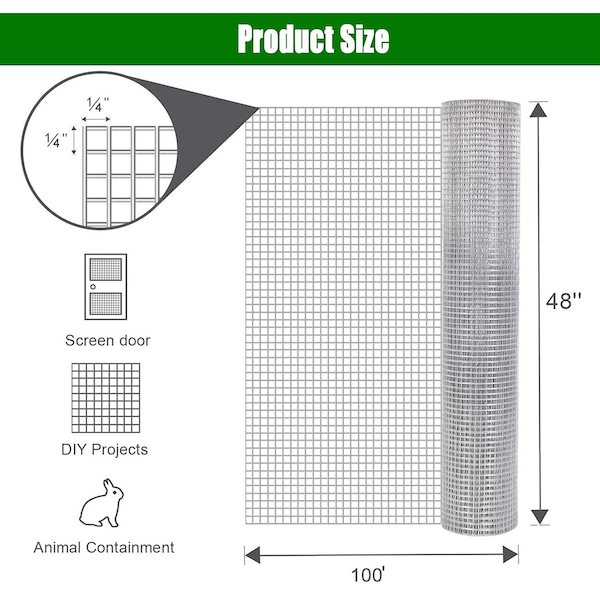 Edendirect 48 in.x100 ft. 23-Gauge Hot-Dip Galvanized Mesh Supports Garden Plant and Rabbit Cages Snake Fence - ED-W2286P146669
