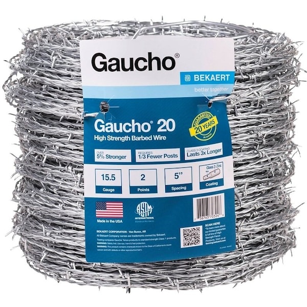 Gaucho Gaucho 118290 Barbed Wire, 15-1/2 ga, 1320 ft L, 2-Barbed Point - 118290