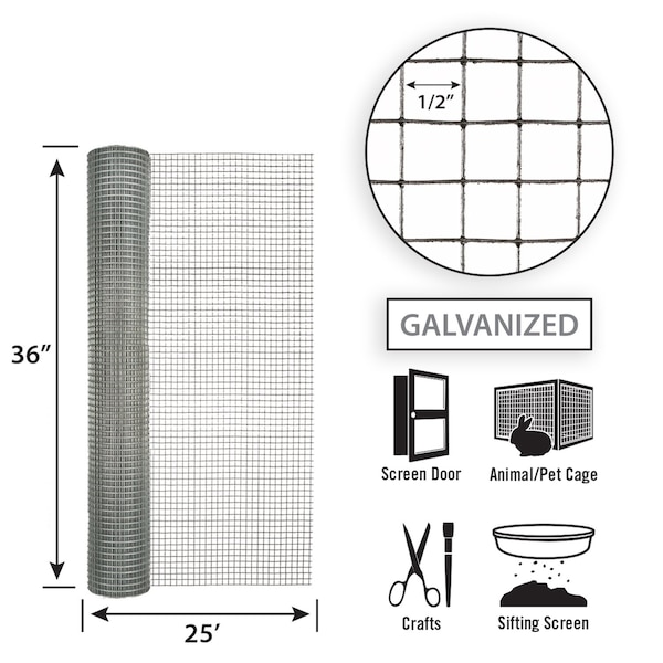 Garden Zone Garden Craft 36 in. H X 25 ft. L Galvanized Steel Hardware Cloth 1/2 in. - 133625