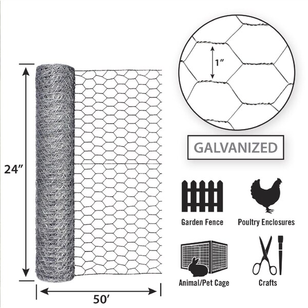 Garden Zone Garden Craft 24 in. H X 50 ft. L Galvanized Steel Poultry Netting 1 in. - 162450