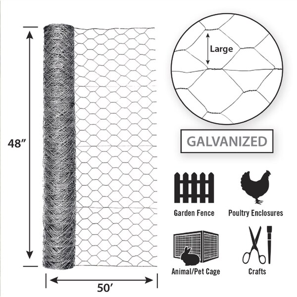 Garden Zone Garden Craft 48 in. H X 50 ft. L Galvanized Steel Poultry Netting 2 in. - 184850