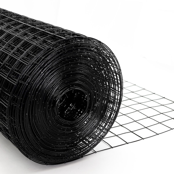 Trident Fence Welded Wire Fence, Black PVC Coated, 16ga, 4x100ft, 1x1in Mesh - W16410011B
