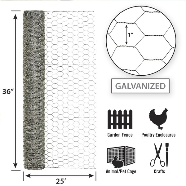 Garden Zone Garden Craft 36 in. H X 25 ft. L Galvanized Steel Poultry Netting 1 in. - 163625