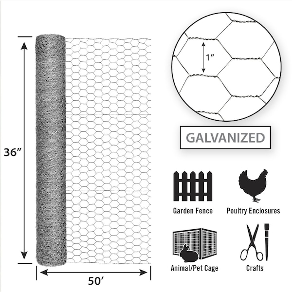 Garden Zone Garden Craft 36 in. H X 50 ft. L Galvanized Steel Poultry Netting 1 in. - 163650