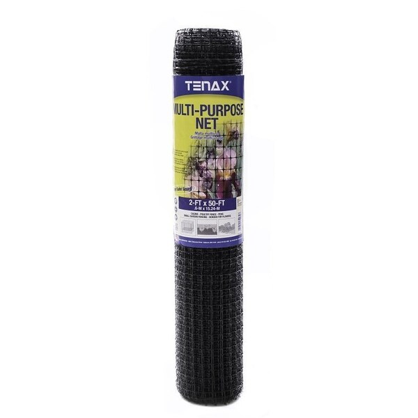 Tenax Multi-Purpose Net Roll, 50 ft L, 2 ft H, 0.75 x 0.1 in Mesh, Polypropylene, Black - 60041909