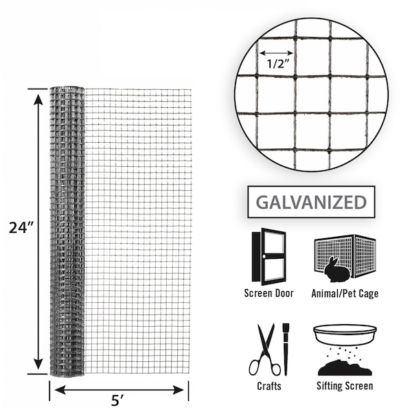 Garden Zone Garden Craft 24 in. H X 5 ft. L Galvanized Steel Hardware Cloth 1/2 in. - 112405