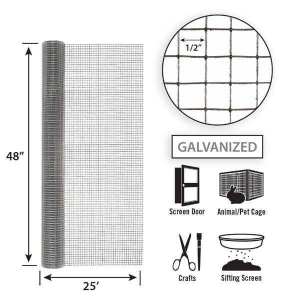Garden Zone Garden Craft 48 in. H X 25 ft. L Galvanized Steel Hardware Cloth 1/2 in. - 134825