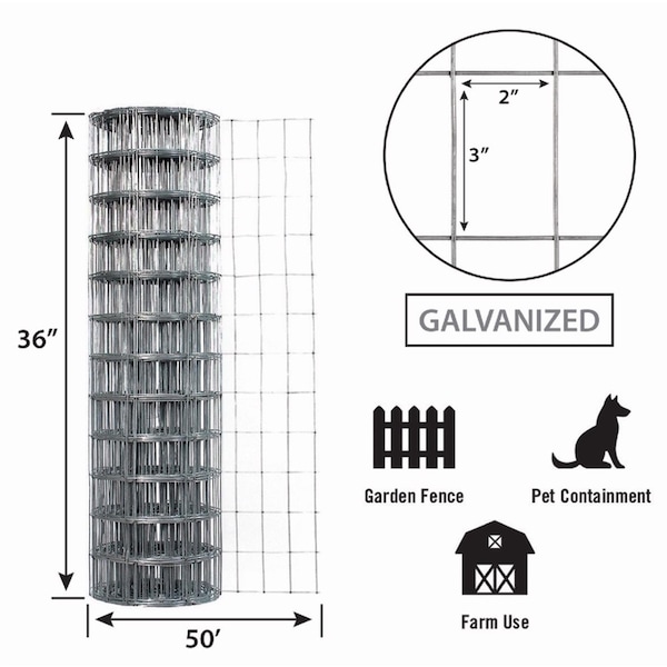 Garden Zone Garden Craft 36 in. H X 50 ft. L Steel Welded Wire Fence 2x3 in. - 033650