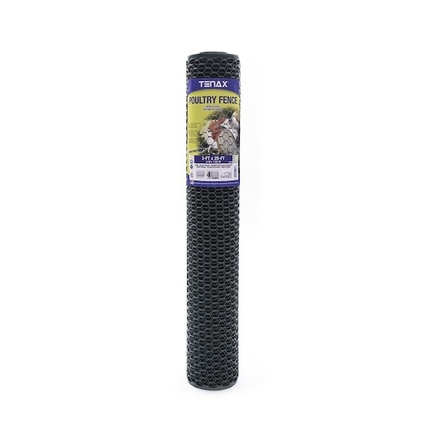 Tenax Poultry Fence, 25 ft L, 3 ft W, Hexagonal Mesh, 3/4 x 3/4 in Mesh, Plastic, Green - 090786