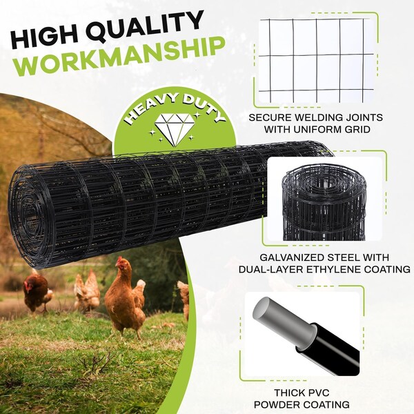 Edendirect 16-Gauge 36 in. x 50 ft. Black PVC Coated Welded Wire Fence for Garden & Dog Fencing - ED-X0033366FR