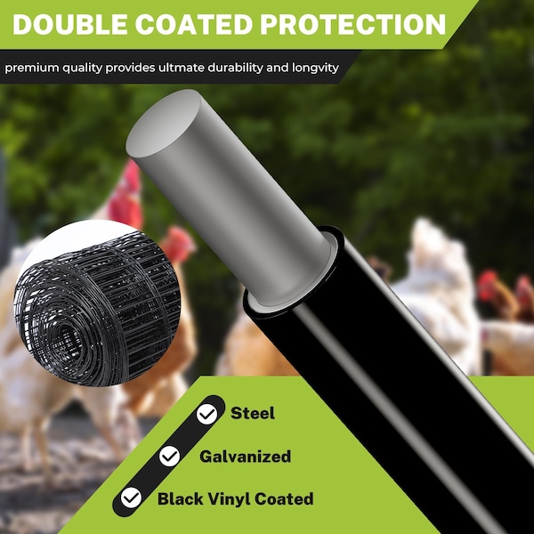 Edendirect 16-Gauge 36 in. x 50 ft. Black PVC Coated Welded Wire Fence for Garden & Dog Fencing - ED-X0033366FR