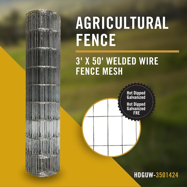 Nuvo Iron 3-ft x 50-ft - Welded Utility Fence Mesh - Rectangular Mesh - Hot Dipped Galvanized - HDGUW-3501424