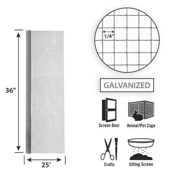 Garden Zone Garden Craft 36 in. H X 25 ft. L Galvanized Steel Hardware Cloth 1/4 in. - 143625