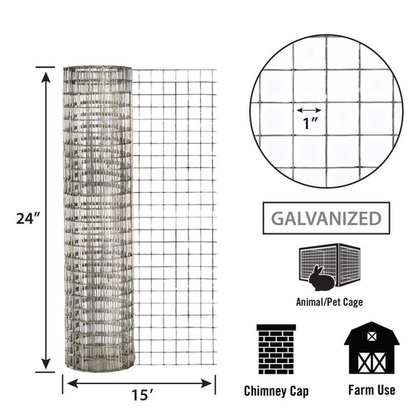 Garden Zone IronRidge 24 in. H X 15 ft. L Galvanized Steel Welded Wire Fence 1 in. - 412415