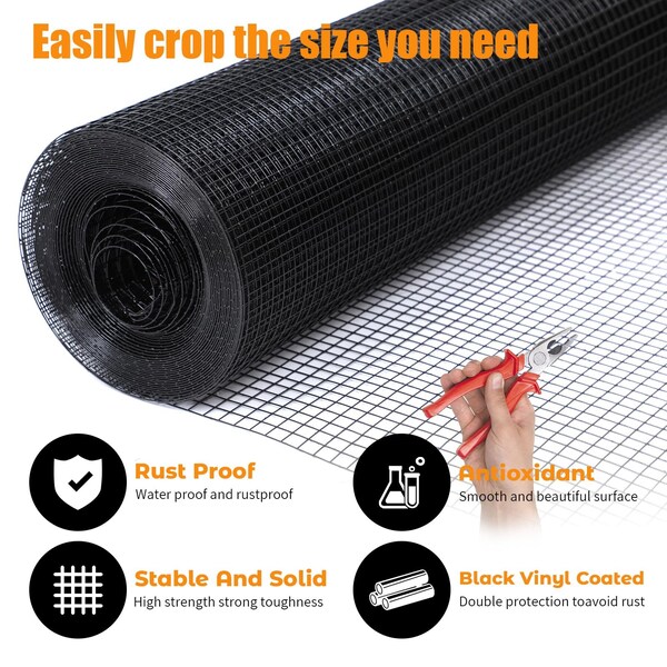 Edendirect 19-Gauge 36 in. x 50 ft. Black Vinyl Welded Mesh for Garden Fencing & Pet Enclosures - ED-X00444KX7B