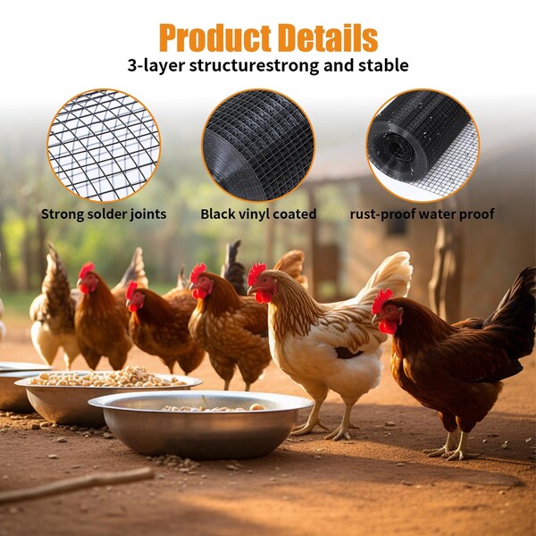 Edendirect 19-Gauge 36 in. x 50 ft. Black Vinyl Welded Mesh for Garden Fencing & Pet Enclosures - ED-X00444KX7B