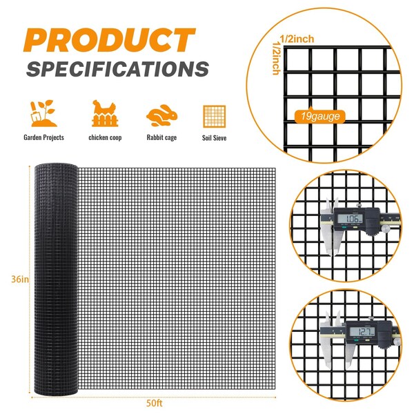 Edendirect 19-Gauge 36 in. x 50 ft. Black Vinyl Welded Mesh for Garden Fencing & Pet Enclosures - ED-X00444KX7B
