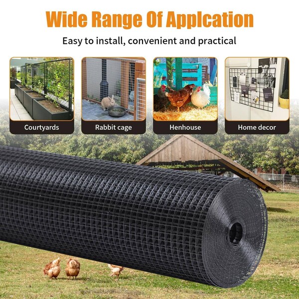 Edendirect 19-Gauge 36 in. x 50 ft. Black Vinyl Welded Mesh for Garden Fencing & Pet Enclosures - ED-X00444KX7B