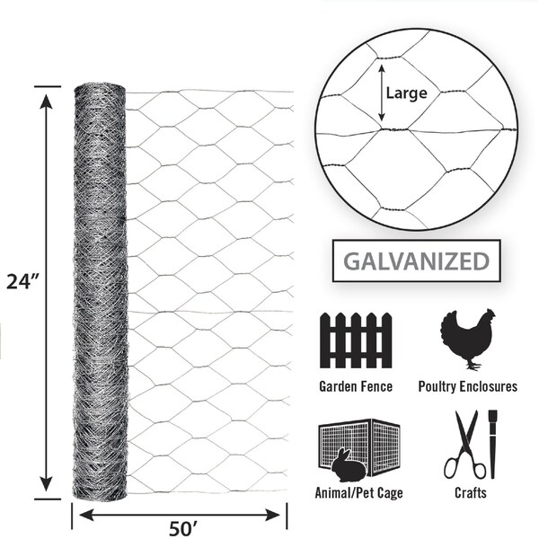 Garden Zone Garden Craft 24 in. H X 50 ft. L Galvanized Steel Poultry Netting 2 in. - 182450