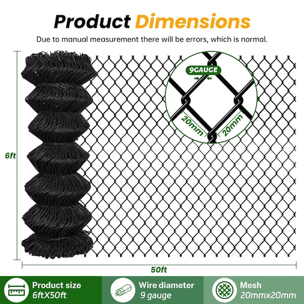 Edendirect Heavy-Duty 6 ft. x 50 ft. Galvanized Steel Chain Link Fence for Garden, Ranch & Security Protection - ED-X0043YVOAP